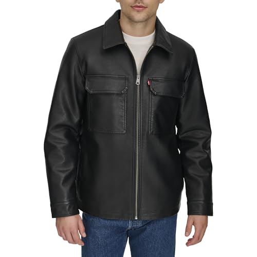 Levi's Men's 2-Chest Pocket Workwear Shacket, Black Faux Leather